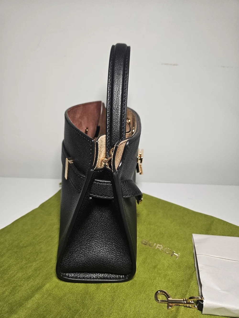 Tory Burch Lee Radziwill Black Leather Top-Handle Crossbody with Suede Interior